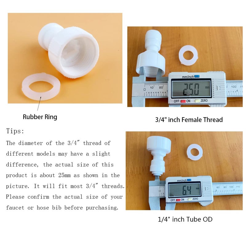 ESHIONG Hose Bib Quick Connect Adapter for Reverse Osmosis water filter,NSF Certified 3/4" Female Thread to 1/4" OD Push to Connect Plastic ro Fittings .ï¼ˆPack 6ï¼‰ - Image 3